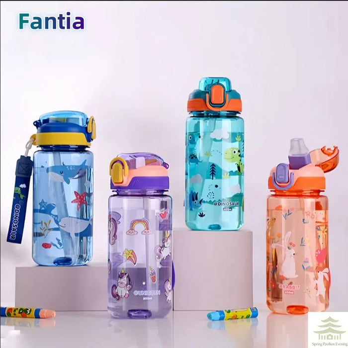 600ml Dinosaur Water Bottle For Kids Water Sippy Cup With Silicone Straw Leakproof Plastic Water Bottles Summer Kids Water Cup
