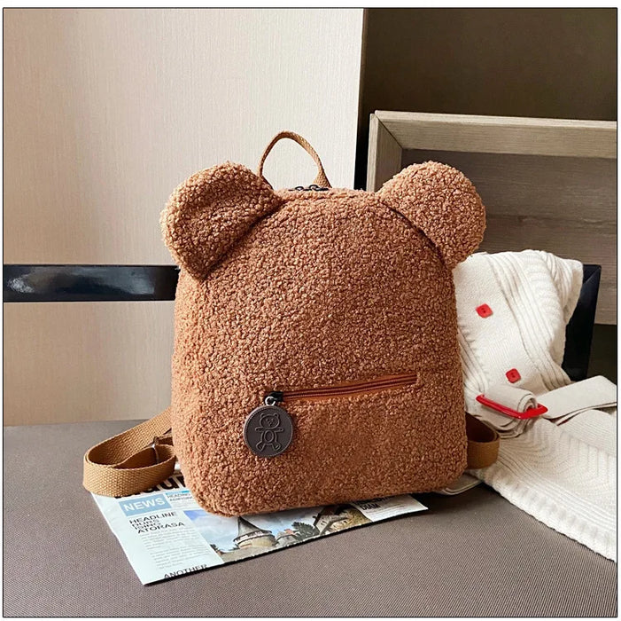 Womens Girls Cute Bear Pattern Backpack Plush