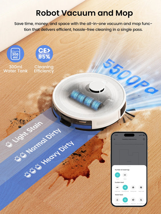 Lefant M2Pro Robot Vacuum with Mop,Self-Emptying, 5500Pa , DTOF Laser Navigation, PSD Obstacle Avoidance, Wi-fi/Alexa Control