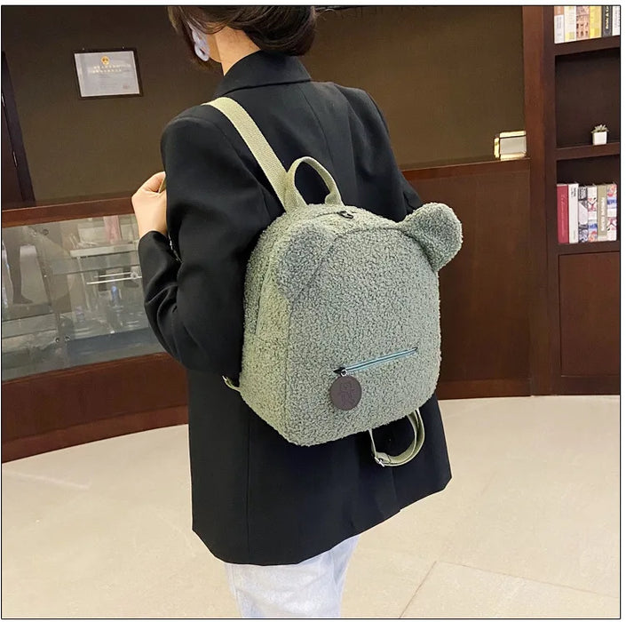 Womens Girls Cute Bear Pattern Backpack Plush