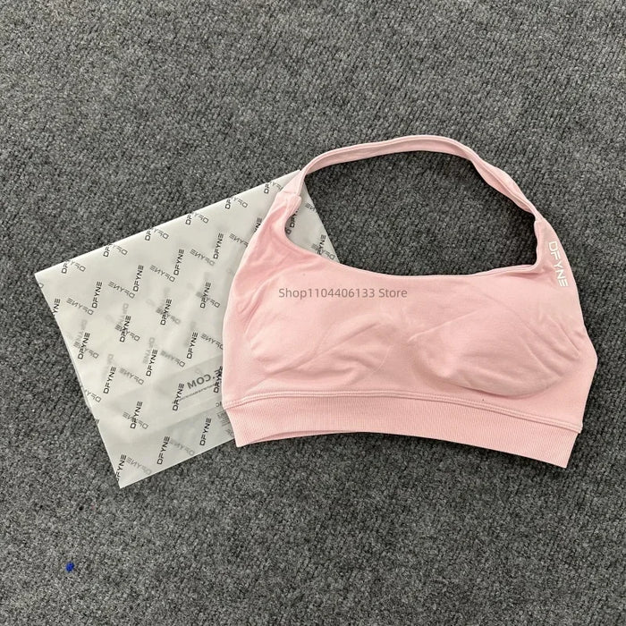 Impact Sports Bra Women Seamless Halter Neck Strap Bra with Logo Padded Open Back Yoga Top Bra Medium Support Gym Crop Top