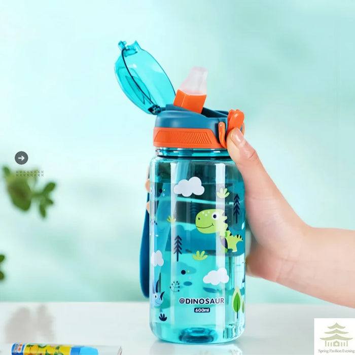 600ml Dinosaur Water Bottle For Kids Water Sippy Cup With Silicone Straw Leakproof Plastic Water Bottles Summer Kids Water Cup