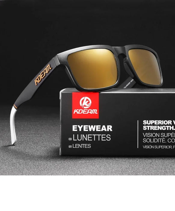 KDEAM square polarized sunglasses, mirror gold lenses (C29)