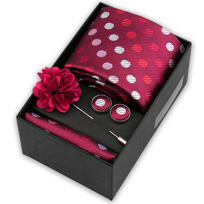 Men's tie gift set, style BBJ-25: tie, pocket square, cufflinks and pins in a gift box