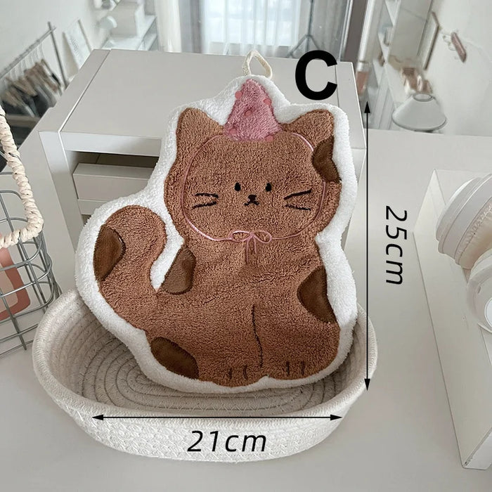 Style C pink-brown cat hand towel with a party hat