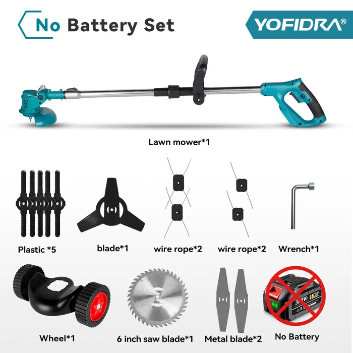 YOFIDRA Electric Lawn Mower Cordless Garden Grass Cutting Trimmer 100-135cm Length Cutter Power Tool For Makita 18V Battery Pin