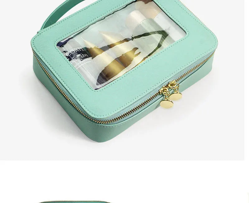 Customized Letters Transparent Makeup Bag Saffiano Portable Cosmetic Case
