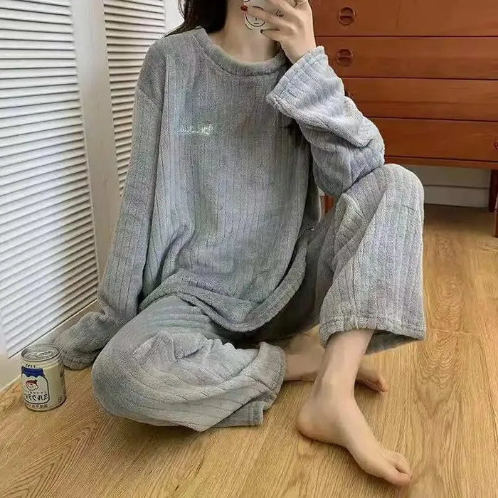 Women Coral Velvet Jacquard Pajama Set Soft Warm Winter Loungewear Comfortable Homewear for Christmas Valentine's Day Gift