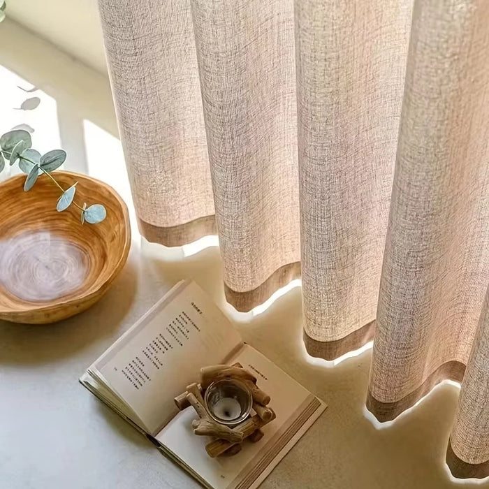 1pc Linen-Style  Sheer Curtain, Japanese/Vintage Style For Living Room Bedroom Cafe, Translucent