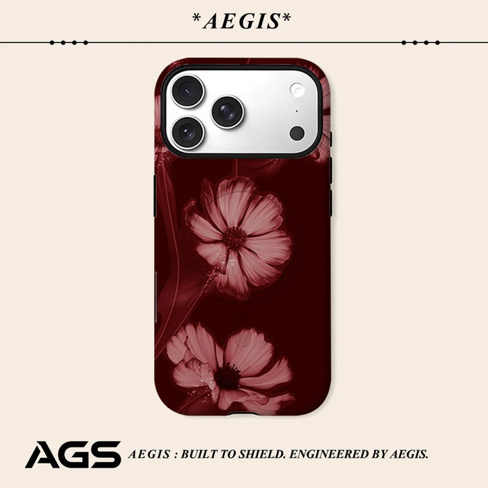 Burgundy Star Bloom Phone Case for IPhone 17 16 15 14 13 Pro Max Plus for Magnetic Single Double-layer Tough Case