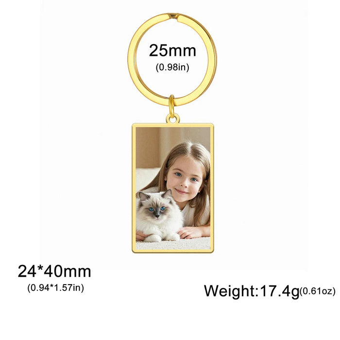 Custom Photo Keychain Stainless Steel Keyring Rectangle Heart Shape Personalized Picture Key Holder Jewelry Valentine's Day Gift