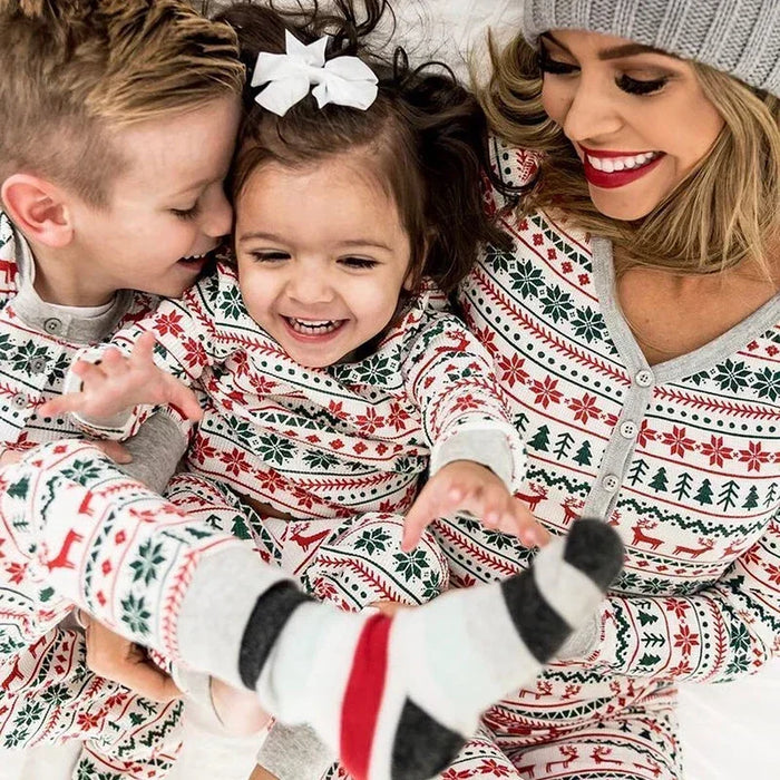 Christmas Gift Family Matching Outfits Allover Print Mom Dad Kids 2 Pieces Pajamas Set Sleepwear Baby Romper Xmas Look Pyjamas