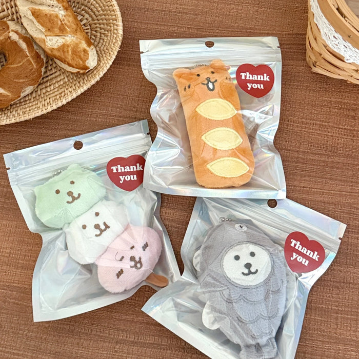 Set of 3 food plush charms in clear gift bags