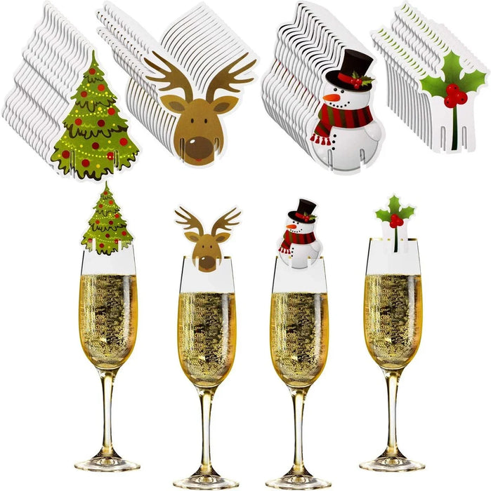 10pc/set Wine Cup Card Christmas Decor Santa Hat Glass Decor Xmas Tree