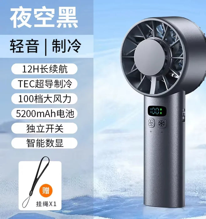 USB Rechargeable Handheld Fan with Ice Compress Function, High Speed Cooling Fan with LED Display, Portable Fan for Outdoor Trav