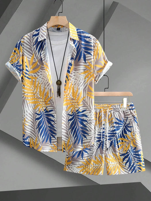 2024 Men Sets Print Patchwork Lapel Short Sleeve Casual Shirt Beach Shorts Summer Streetwear Vacation Hawaiian Suits Men S-5XL