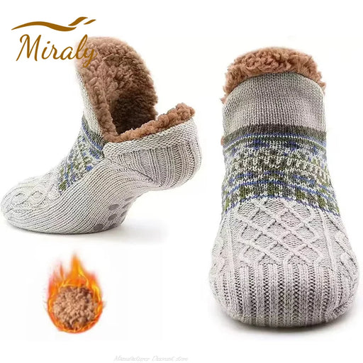 Grey Fair Isle slipper socks with plush lining
