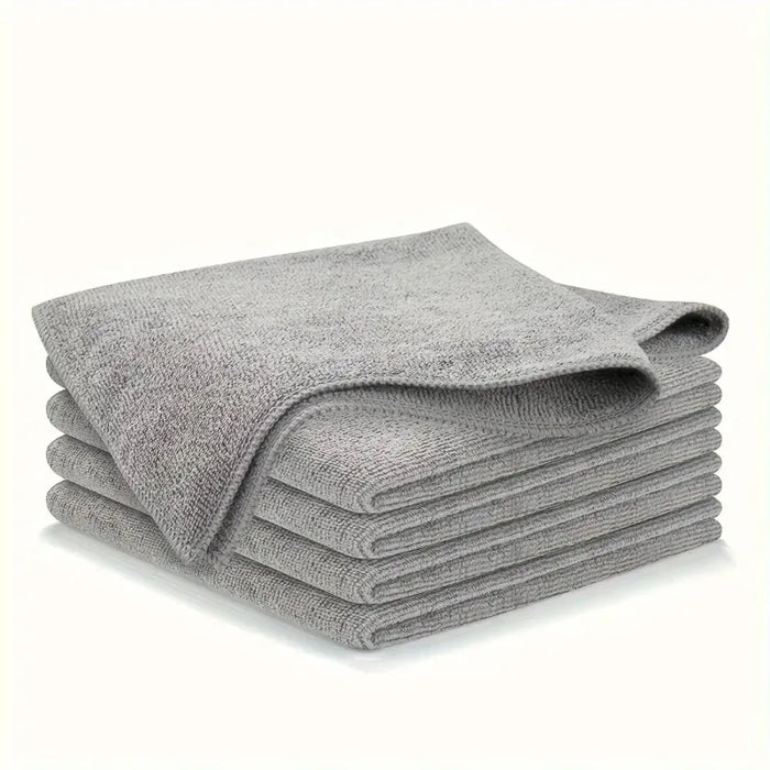 Small stack of grey microfibre cleaning cloths, 5 pack