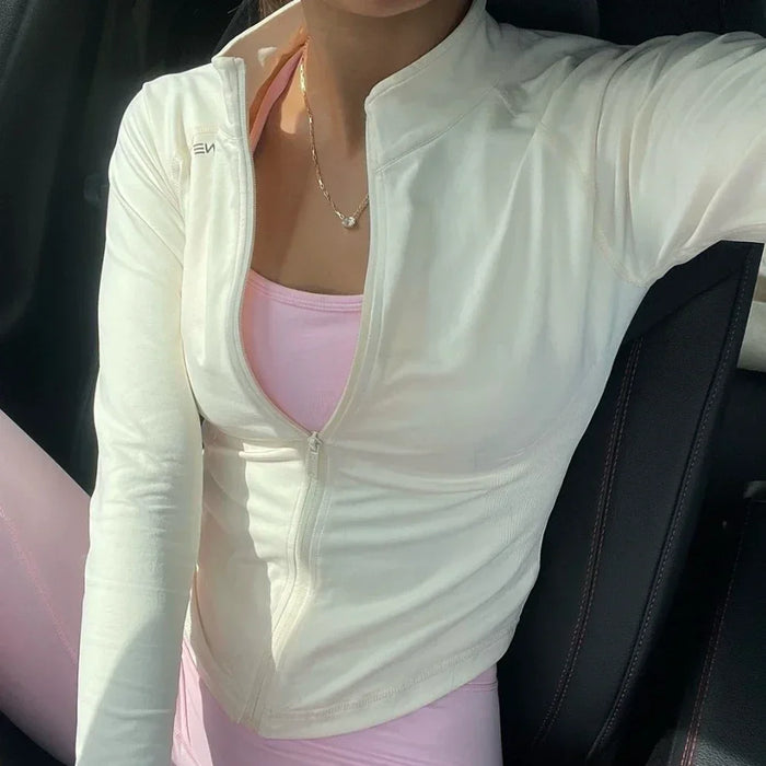 Lightweight Stretchy Dynamic Zip-Up Running Jacket Thumb Holes Running Track Jacket High Neck Breathable Yoga Sportwear