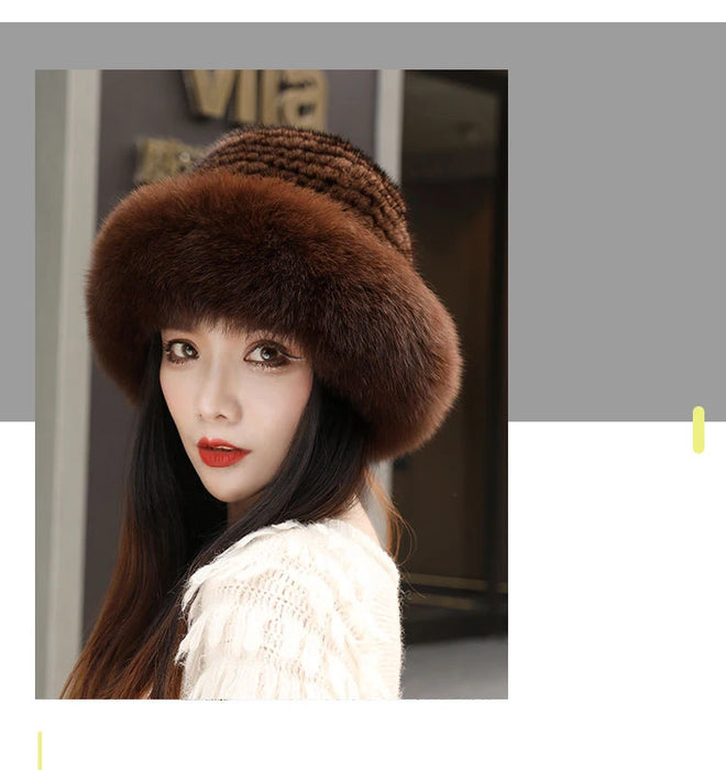 New Women Winter Luxury Knitted Real Mink Fur Bomber Hat Natural Warm Fox Fur Cap Girls Quality Soft 100% Genuine Mink Fur Hats