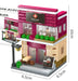 Pink restaurant building block model with patio, 10 cm tall