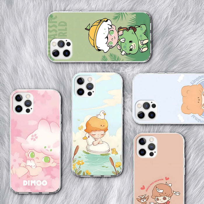 Cartoon DIMOO Case for iPhone 16 13 14 Plus 15 Pro 7 8 Plus Max Clear Silicone Phone Cover Cute Coque