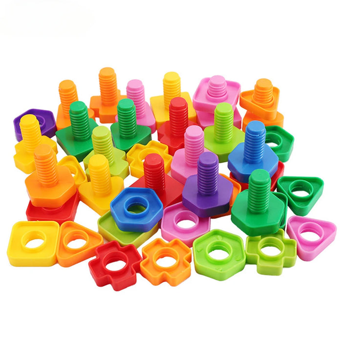 Jumbo nuts and bolts in assorted shapes and colours