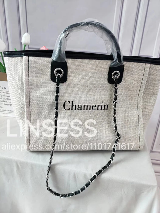Personalised Chain Monogram Canvas Tote Bag Shoulder Bag