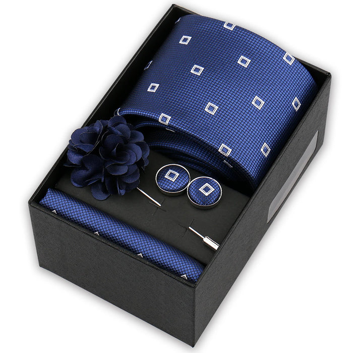 Men's tie gift set, style BBJ-56: tie, pocket square, cufflinks and pins in a gift box