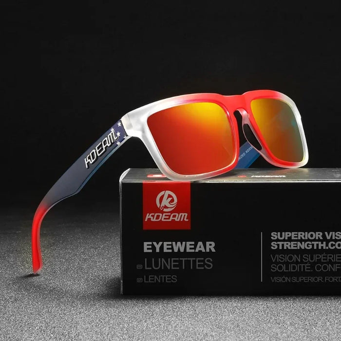KDEAM square polarized sunglasses, mirror red lenses (C21)