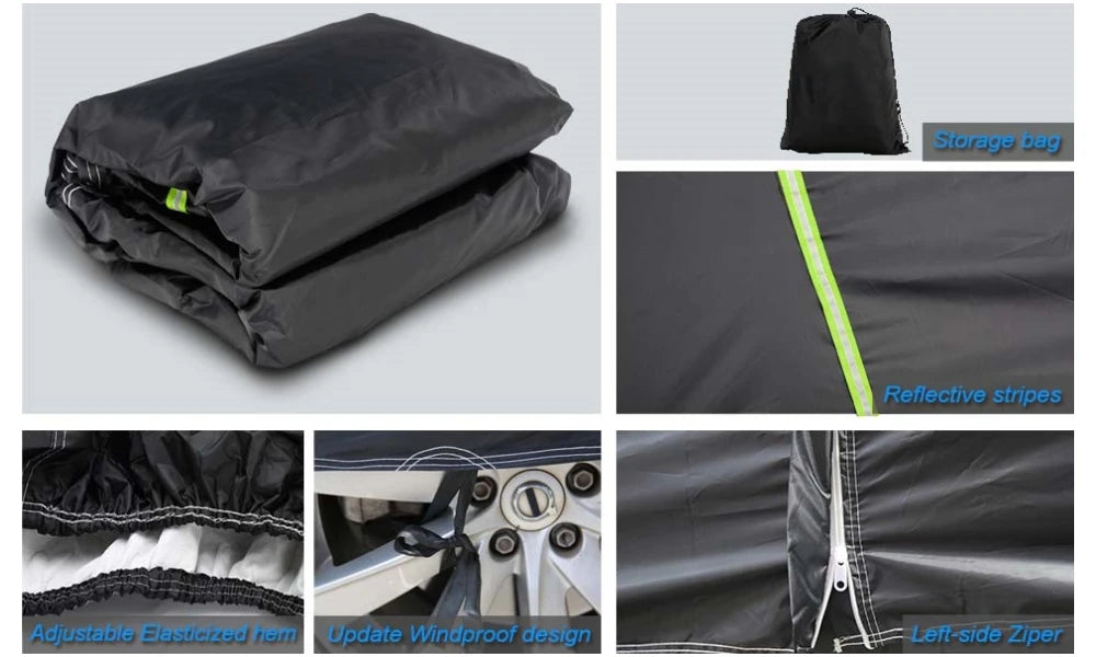 Windproof Full Car Cover All Weather Outdoor Car Covers with Zipper