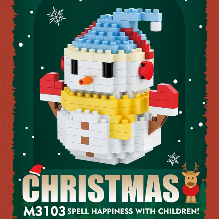 Snowman with blue hat micro block figure