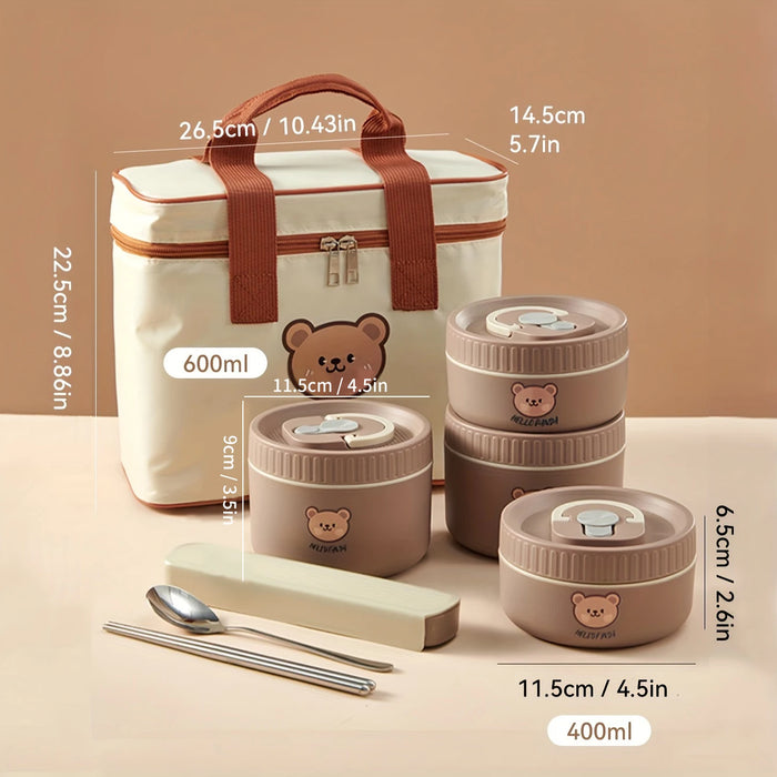 WORTHBUY Microwave Sealed 304 Stainless Steel Thermal Bento Lunch Box Large Capacity Cute Insulated Food Container For Students