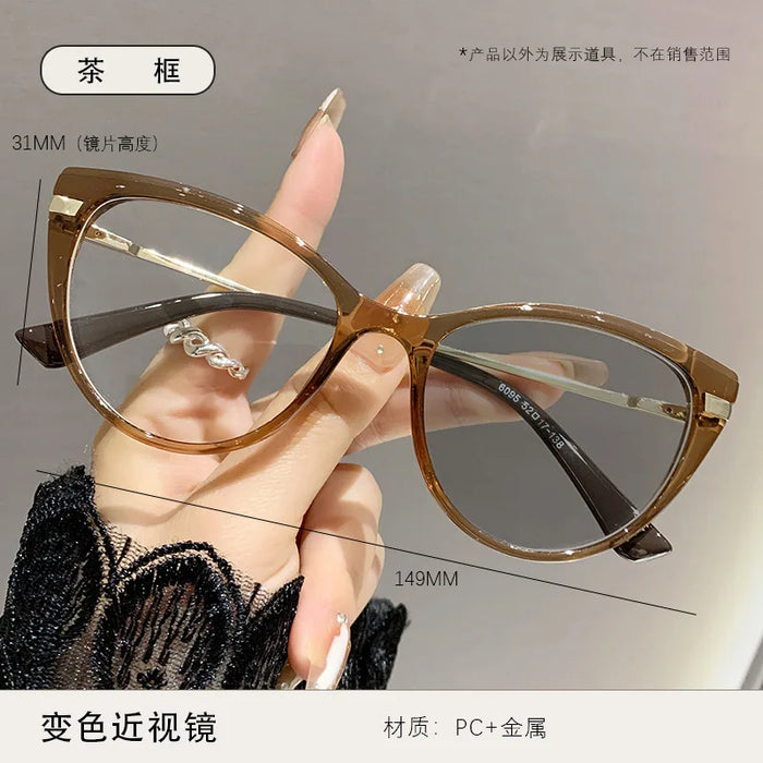Cat Photosensitive Myopia Glasses 0 -0.5 -0.75…Eye Anti Blue Light/myopia Glasses Flat Metal Eyeglass Frame for Myopia Glasses