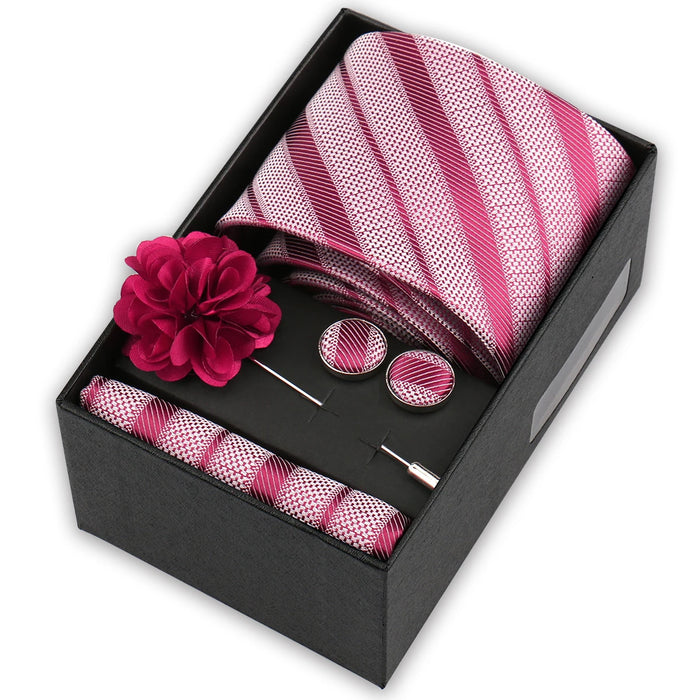 Men's tie gift set, style BBJ-16: tie, pocket square, cufflinks and pins in a gift box