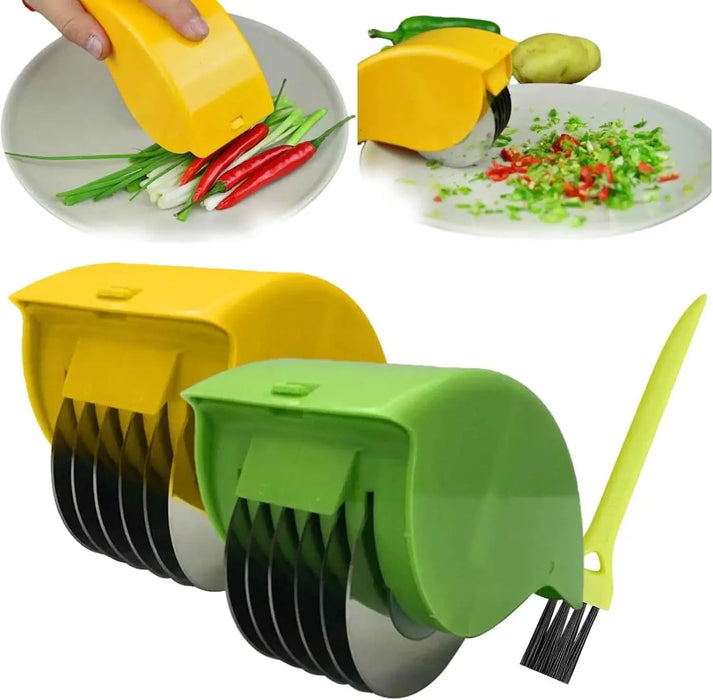 Vegetable Chopper Roller Manual Scallion Cutter with 6 Stainless Steel Blade Detachable Herb Roller Mincer Parsley Chopper Tools