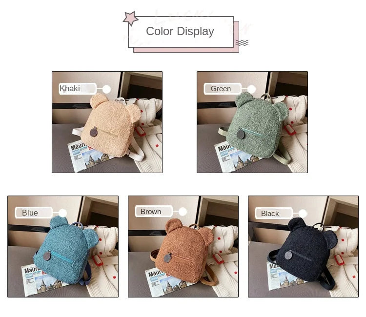 Womens Girls Cute Bear Pattern Backpack Plush