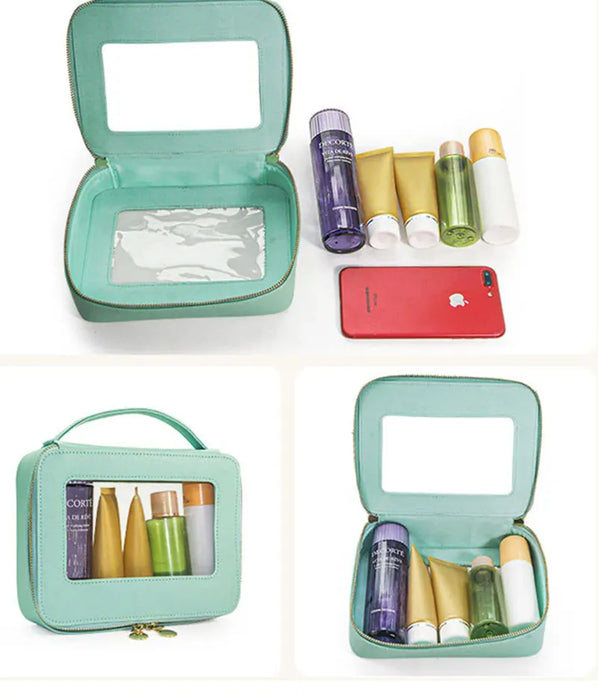 Customized Letters Transparent Makeup Bag Saffiano Portable Cosmetic Case