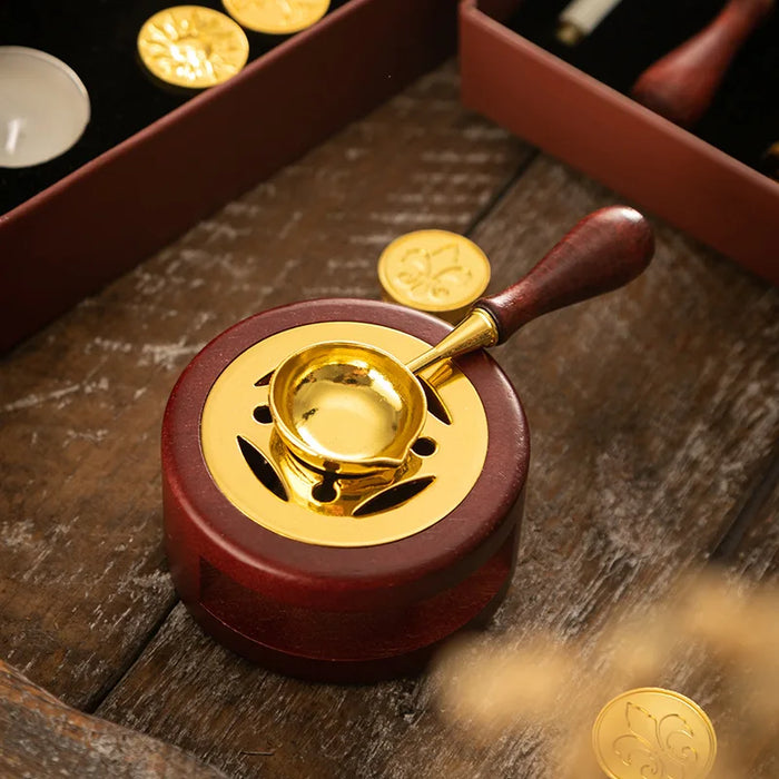 Red-brown wax melting stove with spoon