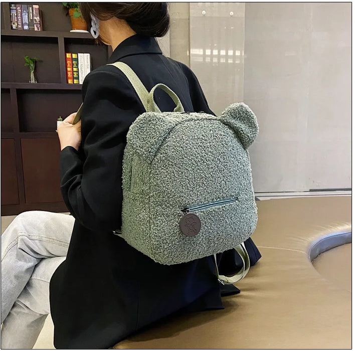 Womens Girls Cute Bear Pattern Backpack Plush