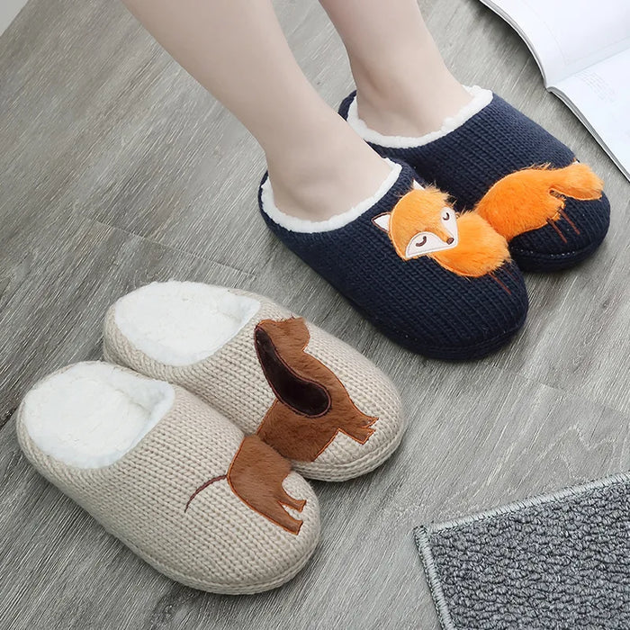 Winter Women's Slippers Cartoon Cute Dog Indoor Warm Non-slip Soft Sole Good Breathable Homeshoes Fashion Causal Cotton Shoes