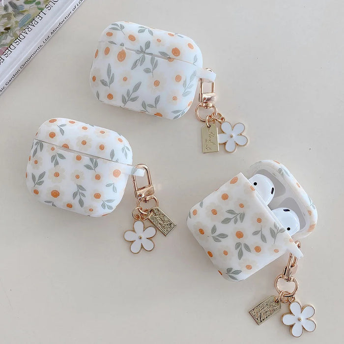 For Apple AirPods 4 ANC Flower Print Earphone Case For AirPods 2 3 Pro2 Silicone Soft Wireless Headphones Cover With Keychain