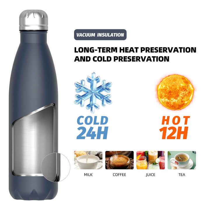 WATERSY 500ml Insulated Water Bottle, Stainless Steel Thermal Leakproof Flask, BPA-Free Double Walled Vacuum Bottle for Sports