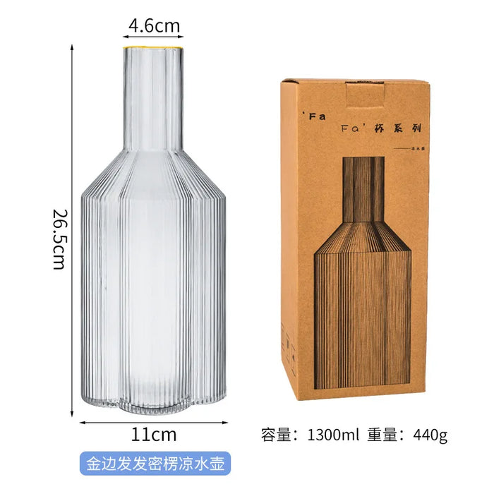 European 1300ml Large Capacity Glass Cold Water Kettle Home Juice Kettle Striped Cool Water Bottle Cool White Water Cup Set