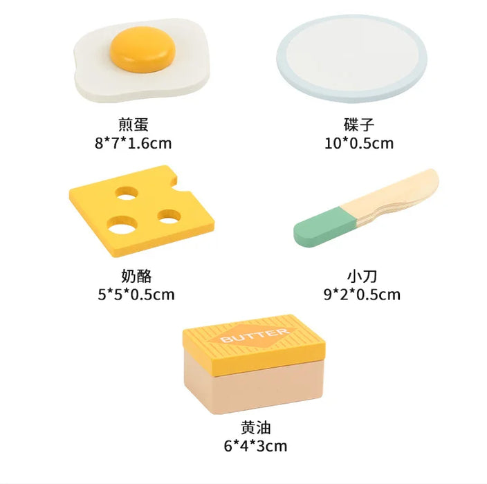Wooden Simulation Dessert Rack Afternoon Tea Set Toy Pretend Play Food Learning