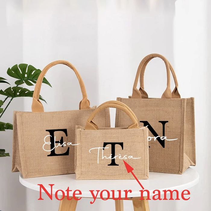 Personalized Name Large Jute Handbag Tote Bag
