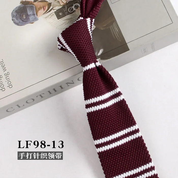 Striped Knitted Neckties For Men Narrow Retro Knitting Neck Tie Korean Style Casual Cravat Shirts Accessories Suit Neckwear