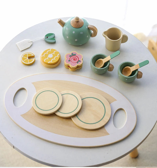 Wooden Afternoon Tea Set Toy Pretend Play Food Learning