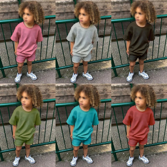 Summer Essential Tracksuit Children's Clothing Sets Suit For Girls Short Sleeve Top+Shorts Boys Costume Kids Outfits Sportswear