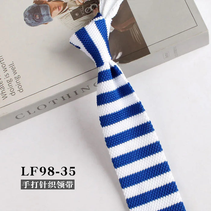 Striped Knitted Neckties For Men Narrow Retro Knitting Neck Tie Korean Style Casual Cravat Shirts Accessories Suit Neckwear